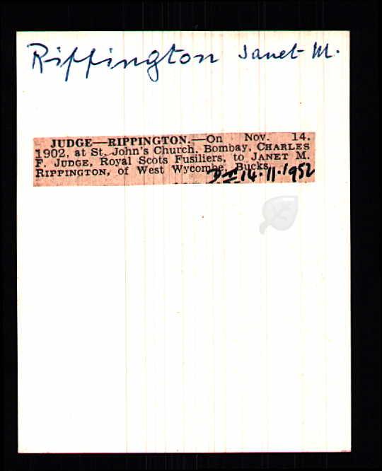 Rippington (Janet M) 1902 Wedding Announcement